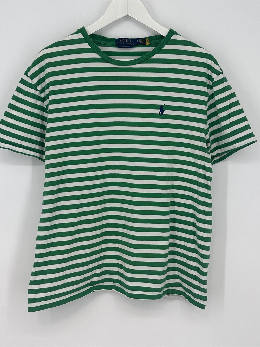 Polo Ralph Lauren Classic Fit Green & White Striped Crewneck Tee - Size Large